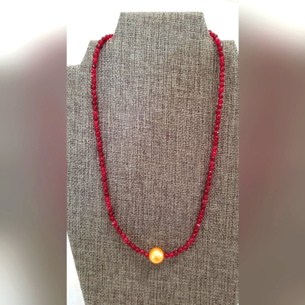 Genuine Rubies with Golden South Sea Pearl